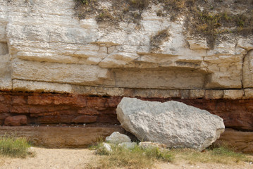 Quarry white stones near beach. Incredible rock formations. Backgrounds and textures.