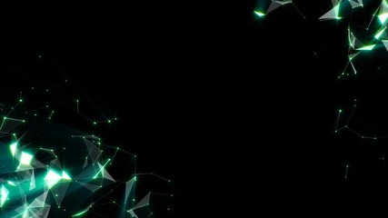 Poster - Interaction of structures. Network operation. A shining frame of lines, dots and triangles. Digital business background. Place for text. Seamless loop.4K.