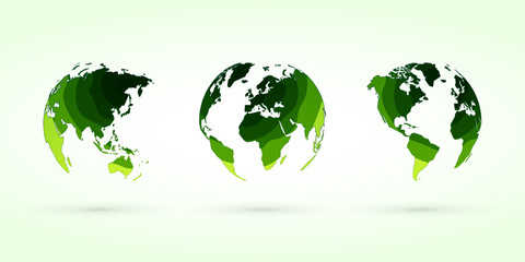 Wall Mural - green circles globes vector set world planet earth