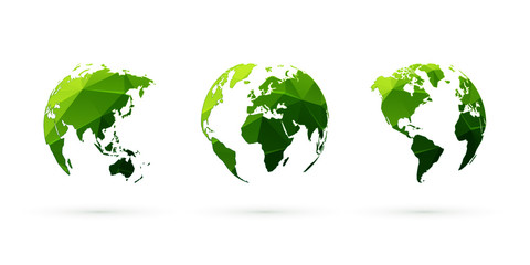 Wall Mural - green geometric globes vector set world planet earth