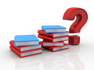 Poster - 3d rendering Books with Question mark Symbol
