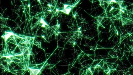 Poster - Transformation of the megastructure. Network operation. A shining frame of lines, dots and triangles. Digital business background. Place for text. Seamless loop.4K.