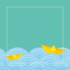 Wall Mural - Vector background illustration of wave pattern and ship