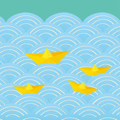 Wall Mural - Vector background illustration of wave pattern and ship