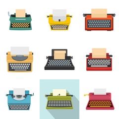 Poster - Typewriter machine keys old keyboard icons set. Flat illustration of 9 typewriter machine keys old keyboard vector icons isolated on white