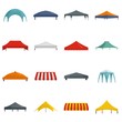 Canopy shed overhang icons set. Flat illustration of 16 canopy shed overhang vector icons isolated on white