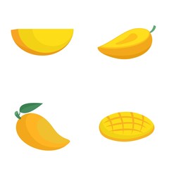 Poster - Mango fruit yellow icons set. Flat illustration of 4 mango fruit yellow vector icons isolated on white