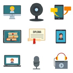 Poster - webinar training online learning icons set. flat illustration of 9 webinar training online learning 