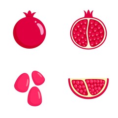 Canvas Print - Pomegranate juice seeds garnet icons set. Flat illustration of 4 pomegranate juice seeds garnet vector icons isolated on white