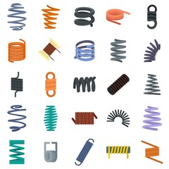 Poster - coil spring cable icons set. flat illustration of 25 coil spring cable vector icons isolated on whit