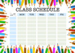 class schedule or timetable surrounded by colored pencils template vector illustration
