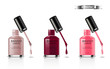 © castecodesign - Nail polish set Vector realistic packaging. label design mock up. Opened bottle detailed colors. 3d illustrations