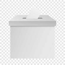 White Election Box Mockup. Realistic Illustration Of White Election Box Vector Mockup For On Transparent Background