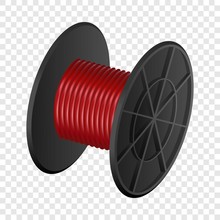 Red Cable Coil Mockup. Realistic Illustration Of Red Cable Coil Vector Mockup For On Transparent Background