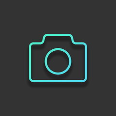 Poster - Photo camera, linear symbol with thin outline, simple icon. Colo