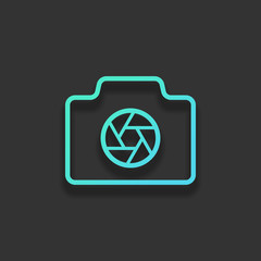 Poster - Photo camera with shutter, linear symbol with thin outline, simp