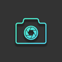 Poster - Photo camera, linear symbol with thin outline, simple icon. Colo