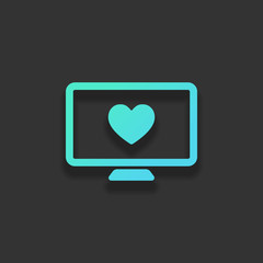Poster - computer and heard. simple icon. Colorful logo concept with soft