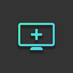 Poster - computer and medical cross, medical site. simple icon. Colorful