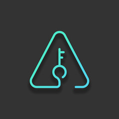 Poster - Key in warning triangle. Linear icon with thin outline. One line