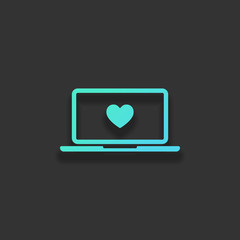 Poster - Laptop or notebook computer with heart on screen. Simple icon. C