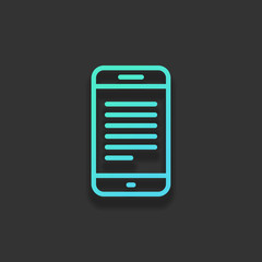 Poster - Mobile phone with text on screen. Simple linear icon with thin o