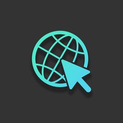 Poster - Globe and arrow icon. Colorful logo concept with soft shadow on
