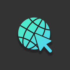 Poster - Globe and arrow icon. Colorful logo concept with soft shadow on