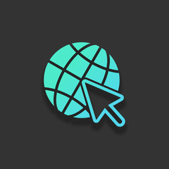 Poster - Globe and arrow icon. Colorful logo concept with soft shadow on