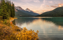 Golden Hour At The Upper Waterfowl Lake - Icefields Parkway In Autumn