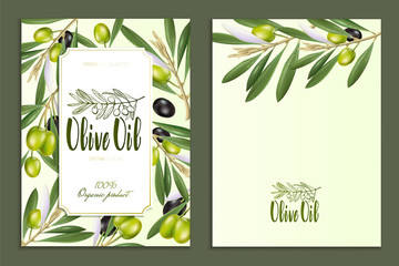 Design of advertising posters, postcards, labels for products from olives. Olive oil lettering by brushpen.