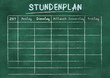 STUNDENPLAN, German for school timetable or class schedule, on green chalkboard