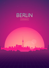 Travel Poster Vectors Illustrations, Futuristic Retro Skyline Berlin