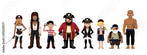 Cuadros en Lienzo Pirate Characters Set Cartoon Vector Illustration