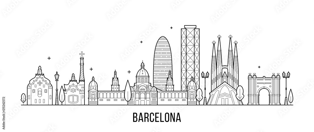 Barcelona skyline Spain city buildings vector - obrazy, fototapety, plakaty 