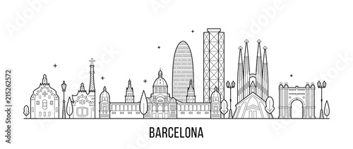 Barcelona skyline Spain city buildings vector Wallpaper Mural