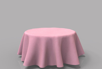 Poster - 3d rendering. empty pink cloth coverred on table with copy space gray background.