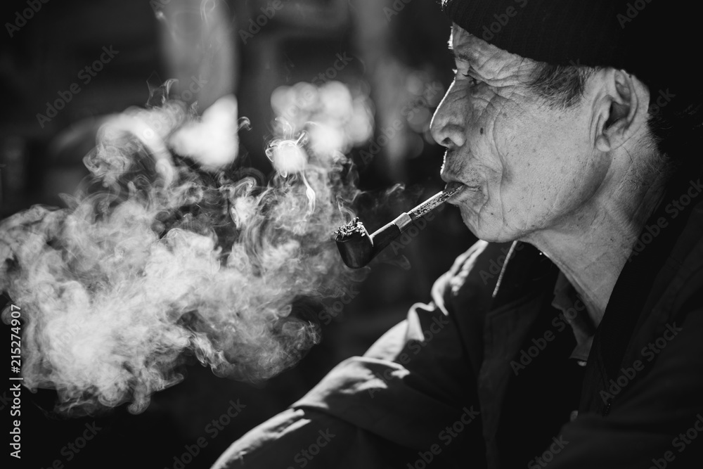 old man pipe tobacco Old man smoking pipe Stock Photo