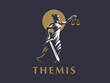 The goddess Themis with a sword of justice and weights in her hands