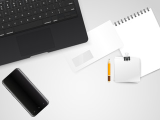 Aufkleber - Office working place with different accessories. Top view