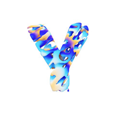 Fototapete - Alphabet letter Y uppercase. Grungy liquid exotic tropical font made of brushstrokes of color paint. 3D render isolated on white background.