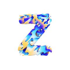 Fototapete - Alphabet letter Z uppercase. Grungy liquid exotic tropical font made of brushstrokes of color paint. 3D render isolated on white background.