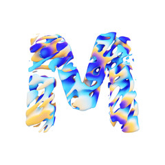 Fototapete - Alphabet letter M uppercase. Grungy liquid exotic tropical font made of brushstrokes of color paint. 3D render isolated on white background.