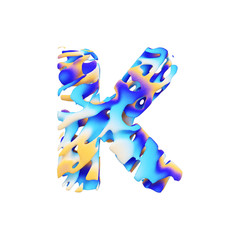 Fototapete - Alphabet letter K uppercase. Grungy liquid exotic tropical font made of brushstrokes of color paint. 3D render isolated on white background.