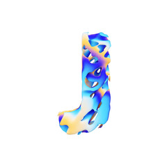 Fototapete - Alphabet letter J uppercase. Grungy liquid exotic tropical font made of brushstrokes of color paint. 3D render isolated on white background.