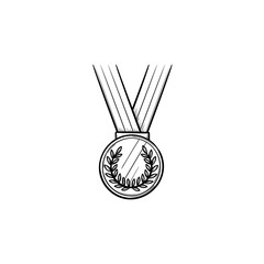 Poster - Round medal with ribbon hand drawn outline doodle icon