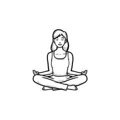 Sticker - Woman sitting in yoga lotus pose hand drawn outline doodle icon