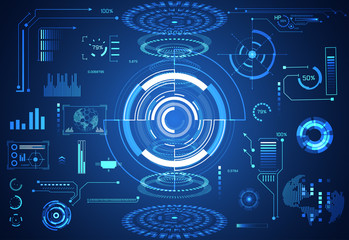 Fototapete - abstract technology ui futuristic concept hud interface hologram elements of digital data chart, communication, computing and circle percent vitality innovation on hi tech future design background