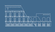 Coliseum flat outline white icon on blue background, vector eps10 illustration