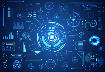 Fototapete - abstract technology ui futuristic concept hud interface hologram elements of digital data chart, communication, computing and circle percent vitality innovation on hi tech future design background